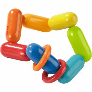 Dilly-Dally Wooden Rattle With Plastic Rings  |  Grasping + Teething Toys