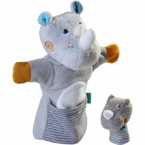 Glove Puppet Rhino With Baby Calf Finger Puppet  |  Puppets