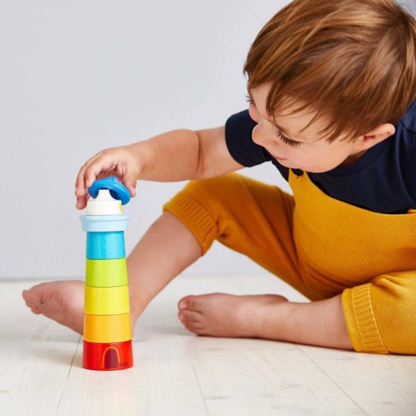 Lighthouse Wooden Rainbow Stacker  |  Shape Sorters + Stacking Toys